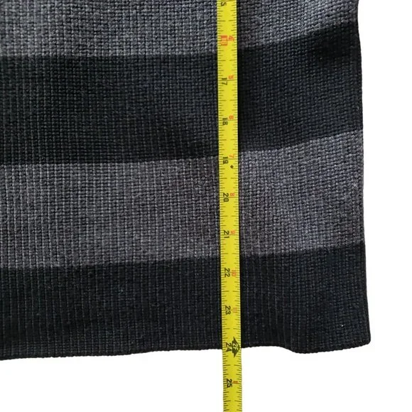 Tory Burch Heavy Warm 100% Wool Oversize Sweater Black Gray Wide Stripe M